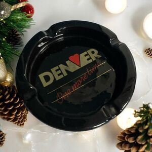 Vintage BLACK GLASS CIGARETTE ASHTRAY DENVER‎ CO One More Time 1986 Host RARE
